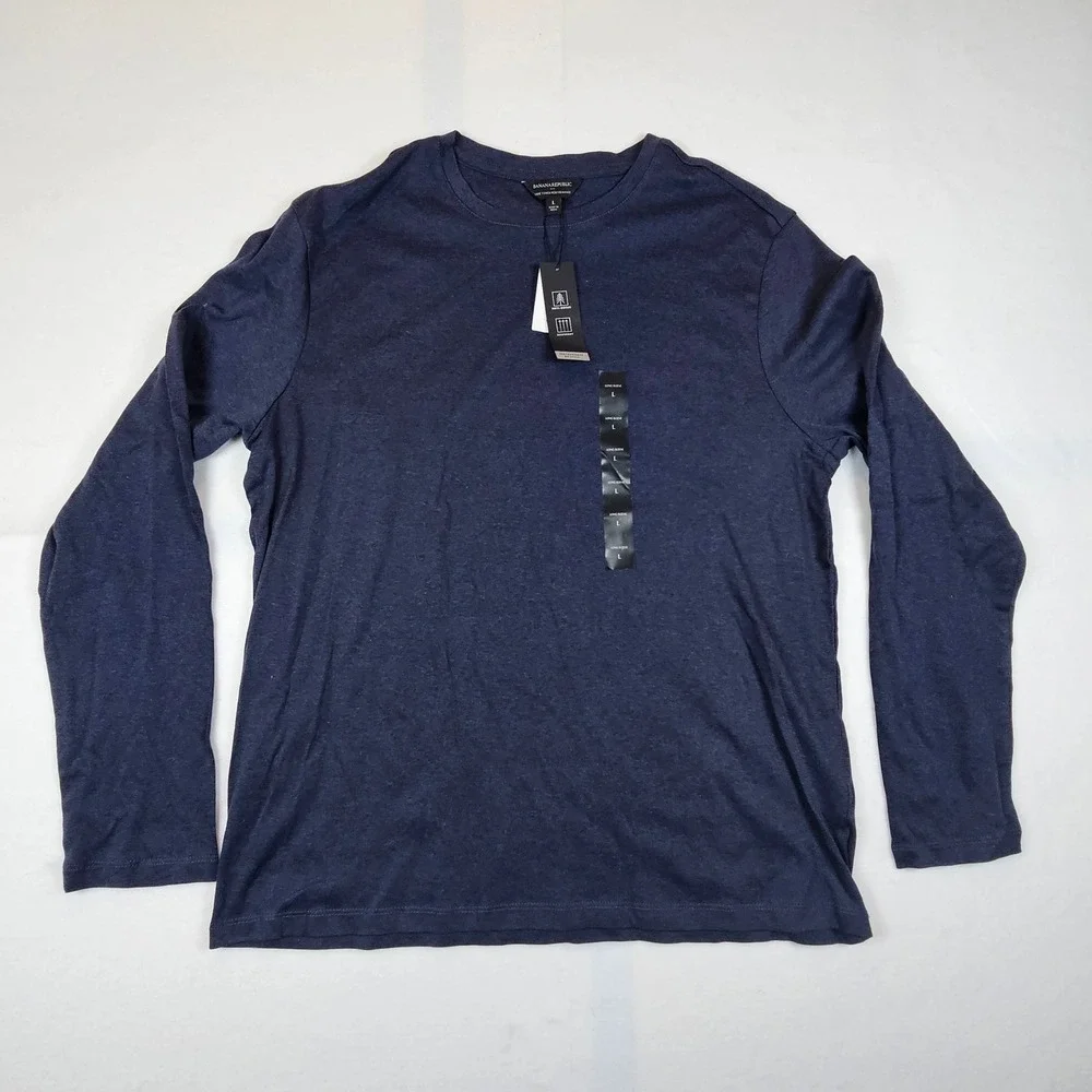 Banana Republic Luxe Touch Performance Long Sleeve T-Shirt Navy Blue Mens L NEW